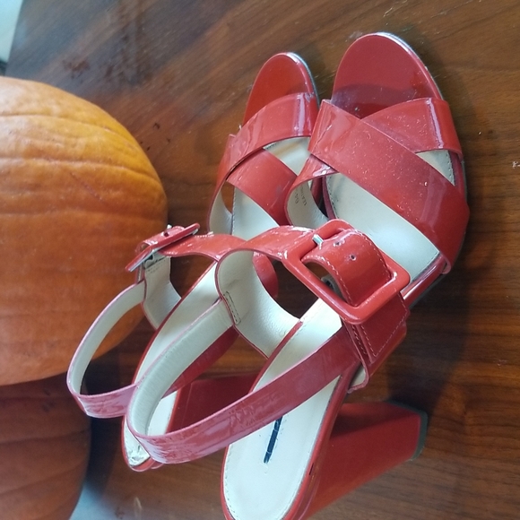 J crew orange red patent leather strappy heels - Picture 3 of 13